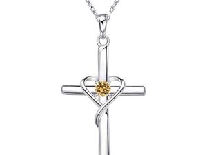 925 Sterling Silver Cross Necklace for Women Men 5A CZ Birthstone Necklaces for Teen Girls Gifts for Christmas