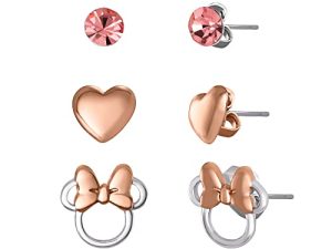 Disney Minnie and Mickey Mouse Silver Plated Crystal Stud Earring Set