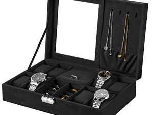 Oyydecor bestwishes Jewelry Box Watch Box Organizer 8-Slot Storage Watch Organizer Case Jewelry Display Case Organizer with Mirror (Black)