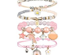 ZYLLGLOW 4 Pcs Beaded Cute Bracelets For Teen Girls Women Hand Made Adjustable Charm Bracelets Set Anklets Gifts For Friends