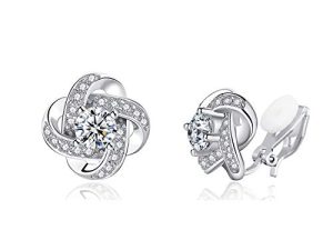 YOQUCOL Cubic Zirconia Crystal Geometry Cross Clip On Earrings Non Pierced Jewellery Elegant Stud For Women Girls