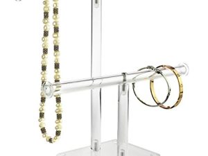 Mooca Deluxe Clear Acrylic Round Bracelet Display Holder 2 Tier T-bar Jewelry Display Bracelet Display Holder Stand Acrylic Bracelet Display Organizer Jewelry Holder (2-Bar)