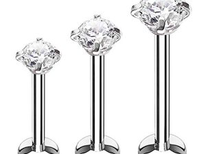 BodyJ4You 3PC Labret Tragus Stud Earrings | 16G Surgical Stainless Steel CZ Crystal | Monroe Helix Cartialge Conch Medusa Lip | Body Piercing Jewelry Set