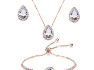 UDYLGOON CZ Teardrop Earrings Necklace Bracelet Jewelry Set For Bridesmaids Bridal Party Prom