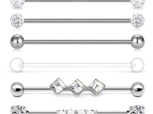 Incaton 14g Industrial Barbell Surgical Steel Cartilage Earrings CZ Industrial Earring Crystal Ferido Industrail Piercing 1 1/2"(38mm) Bar Length