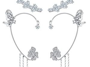 LOREMOW 2 Pair Ear Clips Ear Clip Earrings for Women Clip on Earrings Girls Non Pierced Butterfly Earring Cuff Wrap Earrings Set