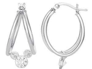 Disney Mickey Mouse Captured Hoop Earrings Sterling Silver Cubic Zirconia Jewelry for Women