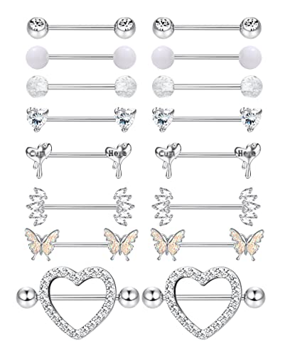 BESTEEL 8 Pairs Nipple Rings 14G Stainless Steel Nipplerings CZ Heart Butterfly Ball Tongue Barbell Rings Retainer Body Piercing Jewelry for Women BESTEEL 8 Pairs Nipple Rings 14G Stainless Steel Nipplerings CZ Heart Butterfly Ball Tongue Barbell Rings Retainer Body Piercing Jewelry for Women