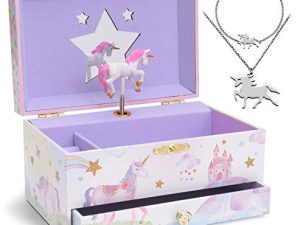 Jewelkeeper Unicorn Music Box & Little Girls Jewelry Set - 3 Unicorn Gifts for Girls