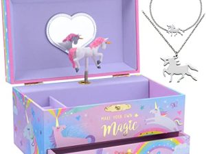 Jewelkeeper Unicorn Music Box & Little Girls Jewelry Set - 3 Unicorn Gifts for Girls