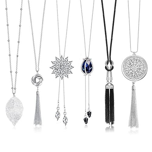 Jstyle 6Pcs Long Pendant Necklaces for Women Long Sweater Necklaces Silver Flower Tassel Disk Circle Leaf Statement Sweater Chain Necklace for Women Y Necklace Set Fashion Jewelry Jstyle 6Pcs Long Pendant Necklaces for Women Long Sweater Necklaces Silver Flower Tassel Disk Circle Leaf Statement Sweater Chain Necklace for Women Y Necklace Set Fashion Jewelry