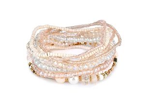 COLORFUL BLING Bohemian Crystal Beaded Bracelets Set Multilayer Stackable Bracelets Boho Charms Stretch Bracelet Handmade Multicolor Crystal Beaded Bangles Strand Bracelet Set