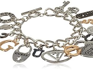 GUESS "Basic Mixed Metal Logo Charm Toggle Charm Bracelet