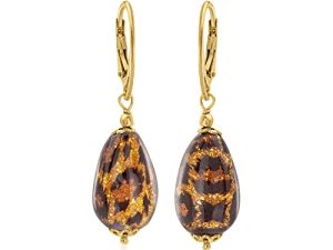 Ross-Simons Italian Leopard Murano Glass Drop Earrings in 18kt Gold Over Sterling