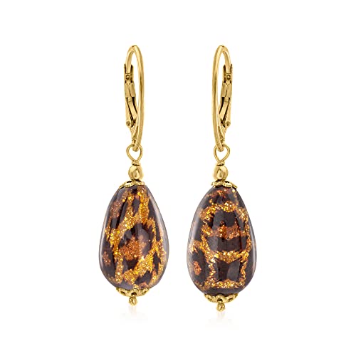 Ross-Simons Italian Leopard Murano Glass Drop Earrings in 18kt Gold Over Sterling Ross-Simons Italian Leopard Murano Glass Drop Earrings in 18kt Gold Over Sterling