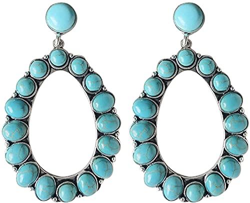 OrangeTag Turquoise Bohemian Dangle Metal Large Oval Earring OrangeTag Turquoise Bohemian Dangle Metal Large Oval Earring