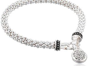 NINE WEST Women's Silvertone Crystal Pave Circle Stretch Bracelet