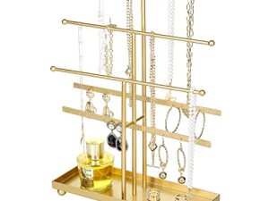MyGift 5-Tier Gold Tabletop Metal Jewelry Necklace