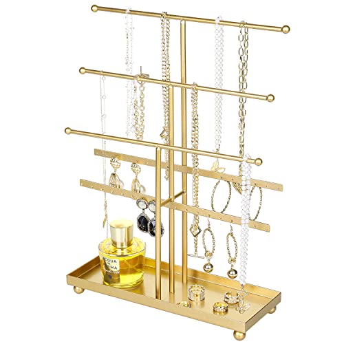MyGift 5-Tier Gold Tabletop Metal Jewelry Necklace MyGift 5-Tier Gold Tabletop Metal Jewelry Necklace