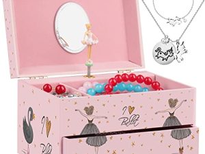 efubaby Jewelry Box for Girls Music Box Girls & Unicorn Necklace and Bracelet Jewelry Boxes with Spinning Ballerina & Drawer Musical Jewelry Boxes for girls Birthday Christmas Gift