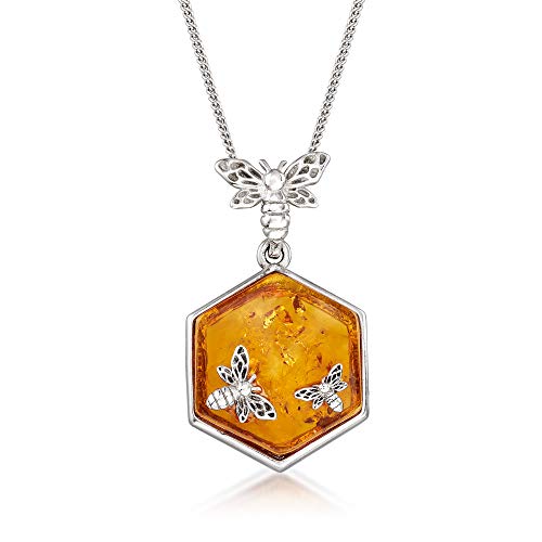 Ross-Simons Amber Honeycomb and Bumblebee Pendant Necklace in Sterling Silver Ross-Simons Amber Honeycomb and Bumblebee Pendant Necklace in Sterling Silver
