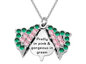 CENWA Pretty in Pink & Gorgeous in Green Zircon Leaf Open Locket Necklace Gift for Sorority Sister