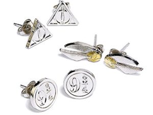 Harry Potter Official Stud Earring Set of 3 - Deathly Hallows/Golden Snitch/Platform 9 3/4