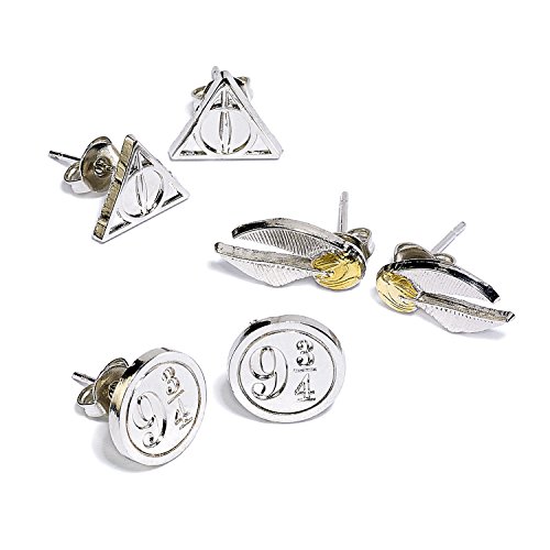Harry Potter Official Stud Earring Set of 3 - Deathly Hallows/Golden Snitch/Platform 9 3/4 Harry Potter Official Stud Earring Set of 3 - Deathly Hallows/Golden Snitch/Platform 9 3/4