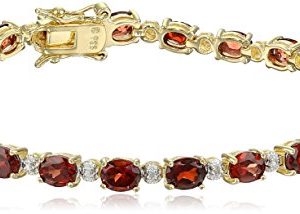 Amazon Collection 18k Yellow Gold-Plated Sterling Silver Diamond Accent Two-Tone Gemstone and Tennis Bracelet