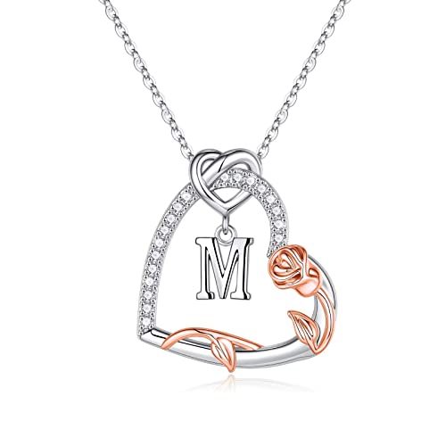 Rose Heart Initial Necklaces Gifts for Women Teen Girls Rose Heart Initial Necklaces Gifts for Women Teen Girls