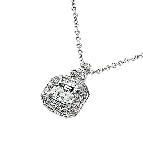 Amazon Collection Platinum-Plated Sterling Silver White or Canary Yellow Infinite Elements Zirconia Asscher Cut Antique Pendant Necklace Amazon Collection Platinum-Plated Sterling Silver White or Canary Yellow Infinite Elements Zirconia Asscher Cut Antique Pendant Necklace