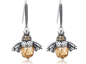 SLUYNZ 925 Sterling Silver Queen Bee Dangle Earrings for Women Teen Girls Cute Crystal Bee Earrings
