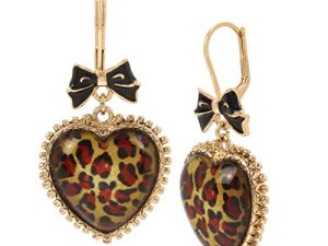 Betsey Johnson Leopard Heart Drop Earrings