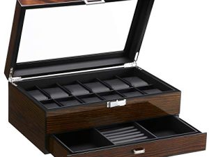 BEWISHOME 12 Watch Box with Valet Drawer