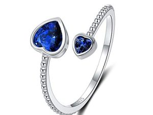 Step Forward Girls Ring 925 Sterling Silver Birthstone Rings for Women - Adjustable Open Heart Ring Constellation Month Band for Teen Girls Daughter Birthday Gifts Jewelry