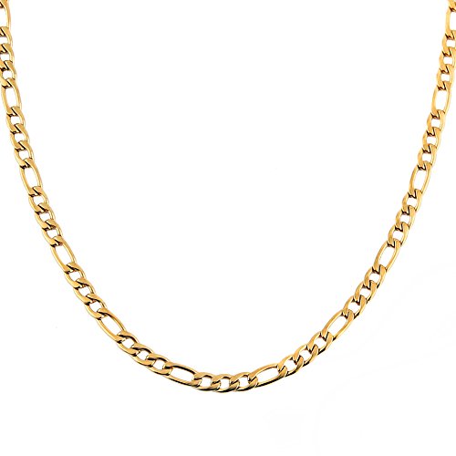 HZMAN Men Women 24k Real Gold Plated Figaro Chain Stainless Steel Necklace HZMAN Men Women 24k Real Gold Plated Figaro Chain Stainless Steel Necklace