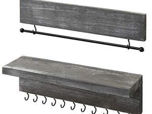 MyGift 2-Piece Wall Mounted Ash Gray Wood Hanging Jewelry Organizers with 12 Hooks
