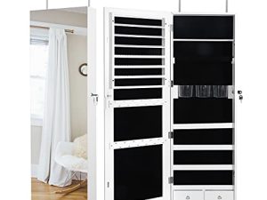 SUPER DEAL Upgraded 2in1 Jewelry Cabinet 47.3" H Wall/Door Mounted Jewelry Armoire with 6 Shelves 2 Drawers Jewelry Organizer with Full Length Mirror