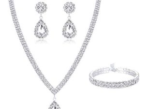 Subiceto Bridal Jewelry Set for Wedding Simple Necklace Teardrop Dangle Earrings Bracelets Crystal Prom Bridal Bridesmaid Tennis Jewelry Set