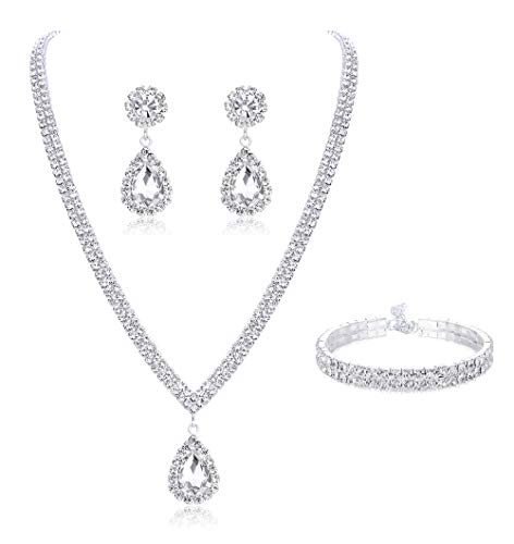 Subiceto Bridal Jewelry Set for Wedding Simple Necklace Teardrop Dangle Earrings Bracelets Crystal Prom Bridal Bridesmaid Tennis Jewelry Set Subiceto Bridal Jewelry Set for Wedding Simple Necklace Teardrop Dangle Earrings Bracelets Crystal Prom Bridal Bridesmaid Tennis Jewelry Set