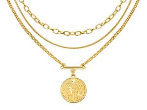 Layered 18k Gold Plated Necklaces for Women - Multilayer Coin Medallion Pendant Necklace Adjustable Layering Choker Necklaces Chain Set for Women Girls Jewelry