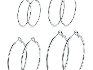4 Pairs Silver Hoop Earrings for Women- 925 Hypoallergenic Sterling Silver Hoop Earrings Set