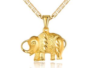 Barzel 18K Gold Plated Elephant Necklace with Flat Marina Chain – Made in Brazil