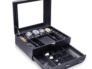 Homde Watch Box Arc Display Case Carbon Fiber Jewelry Organizer Luxury Sunglasses Holder with Drawer