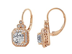 Amazon Collection Platinum or Gold-Plated Sterling Silver Infinite Elements Zirconia Asscher-Cut Antique Drop Earrings