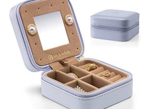 Vlando Small Travel Jewelry Box Organizer - Mirrored Jewelries Necklaces Rings Earrings Necklace Storage Case
