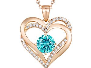 LOUISA SECRET Love Heart Birthstone Necklaces for Women 925 Sterling Silver Rose Gold Pendant Forever Diamond Jewelry Valentine's Day Christmas Anniversary Birthday Gifts for Wife Girlfriend Mother