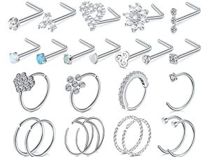MODRSA Nose Rings Nose Rings Hoops Nose Studs Nose Rings for Women Surgical Steel Nose Hoops 20 Gauge 18 Gauge Nose Piercing Jewelry Silver Rose Gold