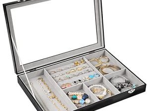 ProCase Jewelry Organizer Tray with Glass Lid Top