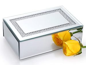 Hipiwe Luxury Glass Jewelry Box with Pearls Decor Lid